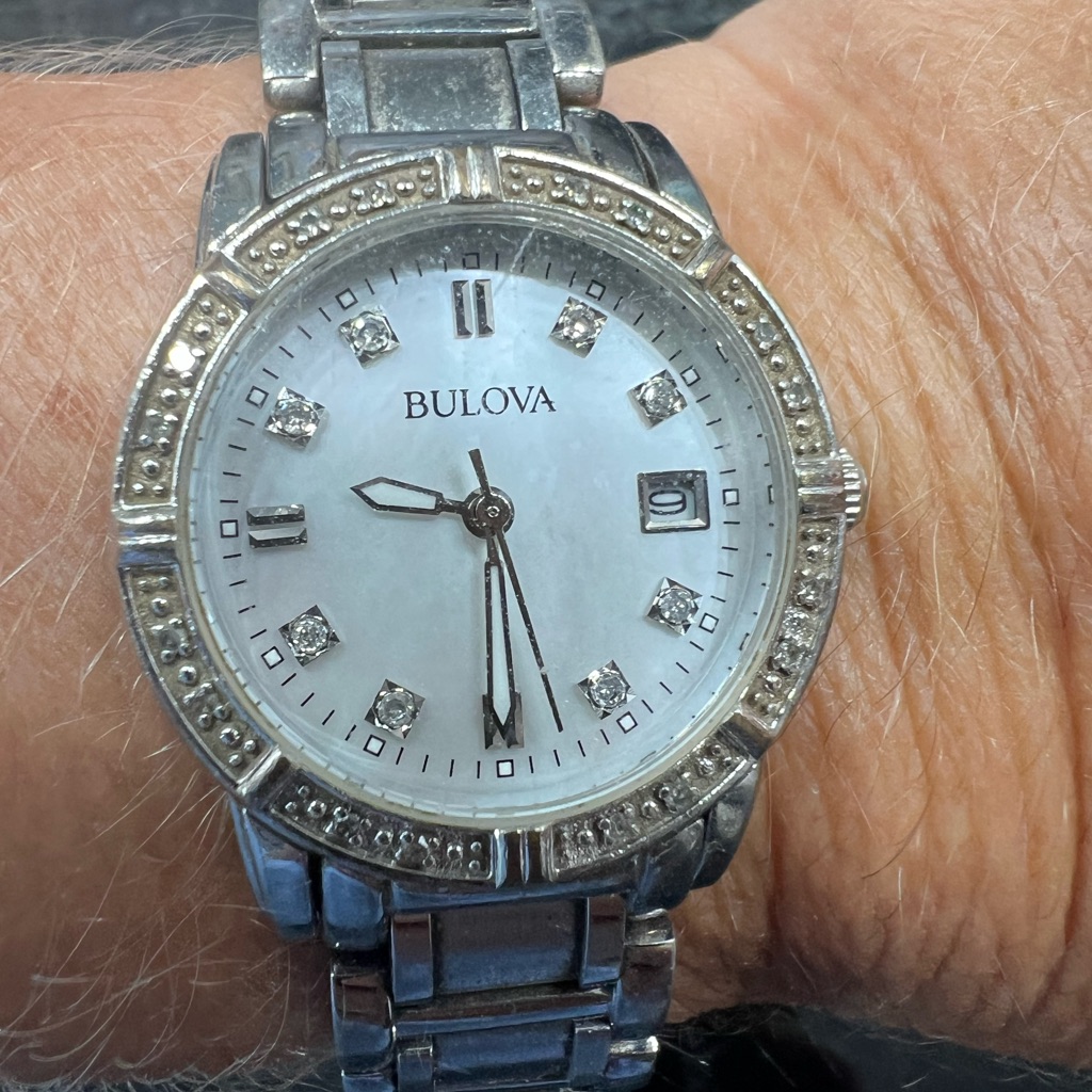 Bulova Womens Silver Watch With Diamond Accents